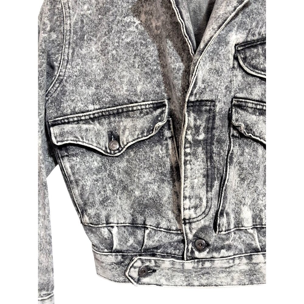 Vintage Levis Jean Jacket Acid Wash Black Denim Size L 1980s Epaulets Cropped - Picture 5 of 13